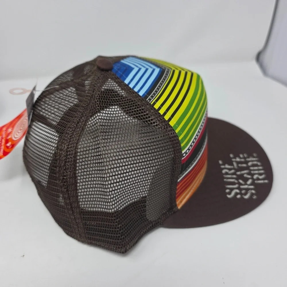 HYP Trucker Hat Mens 60cm Brown White Striped Mesh Snapback Surf Skate Ride NWT